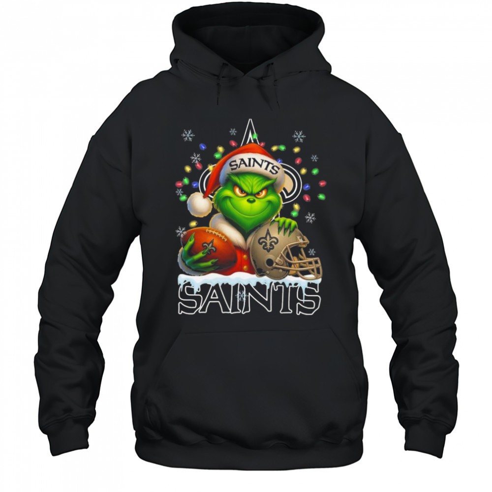 Grinch X New Orleans Saints Ball And Helmet Merry Christmas Shirt
