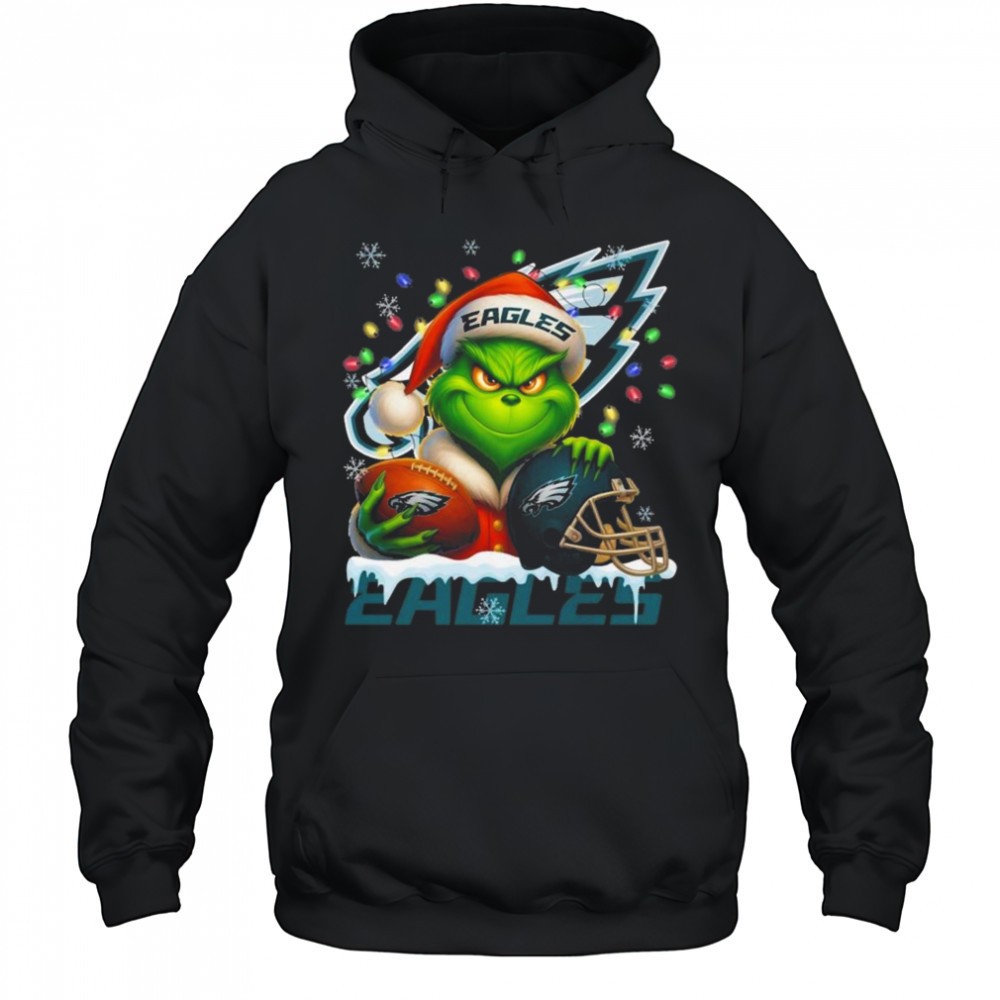 Grinch X Philadelphia Eagles Ball And Helmet Merry Christmas Shirt