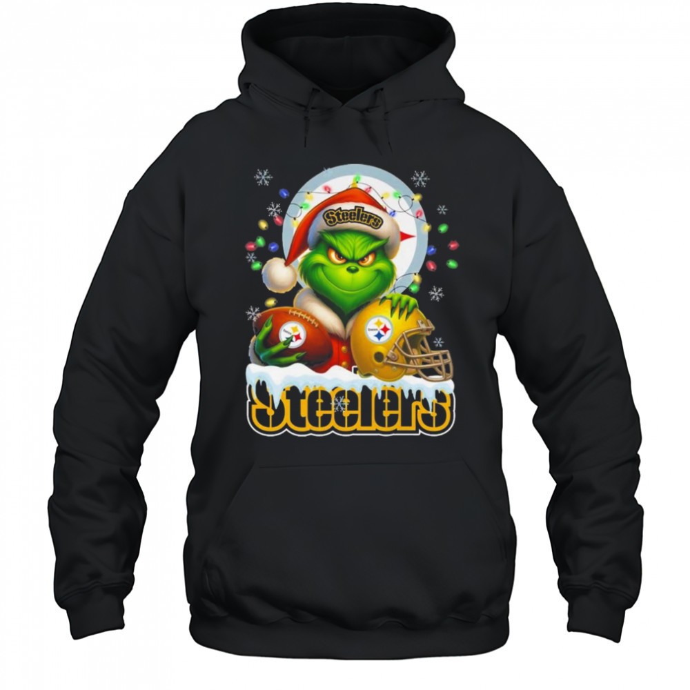 Grinch X Pittsburgh Steelers Ball And Helmet Merry Christmas Shirt