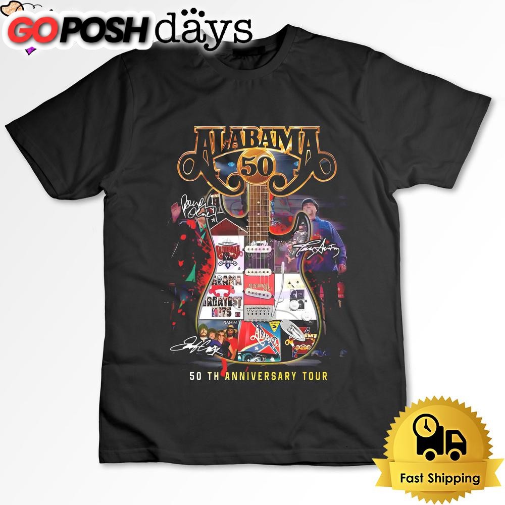 Guitar Alabama Band 50th Anniversary Tour Signatures T Shirt