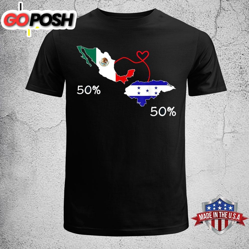 Half Mexican Half Honduras Flag Map T-Shirt