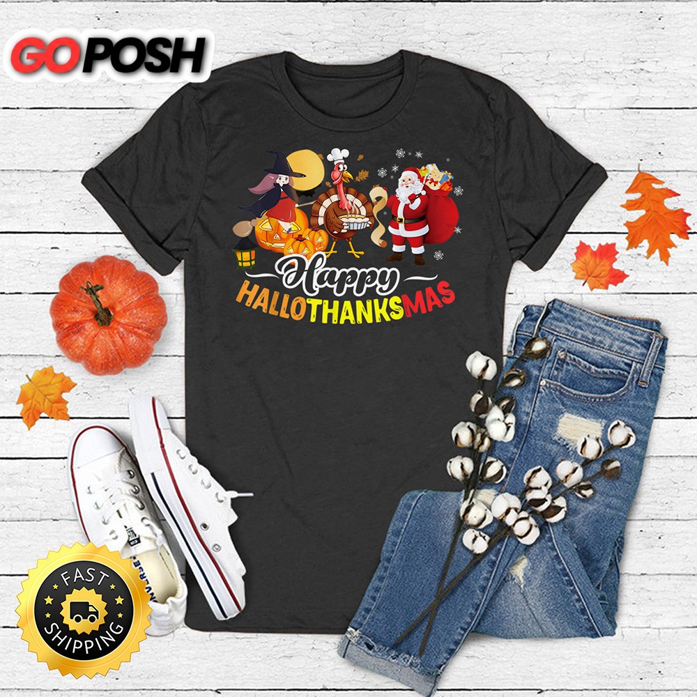 Hallo Thanks Mas Shirt Halloween Turkey Thanksgiving Xmas T-Shirt