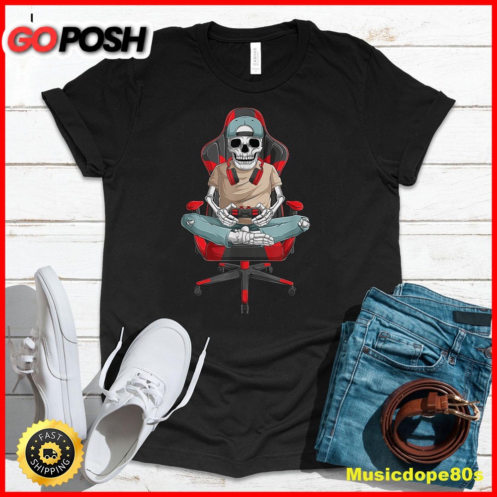 Halloween skeleton gamer video gaming boys men kids teens T-Shirt
