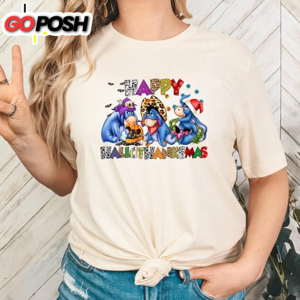 Halloween Thanksgiving Christmas Eeyore Shirt, Happy HalloThanksMas Sweatshirts