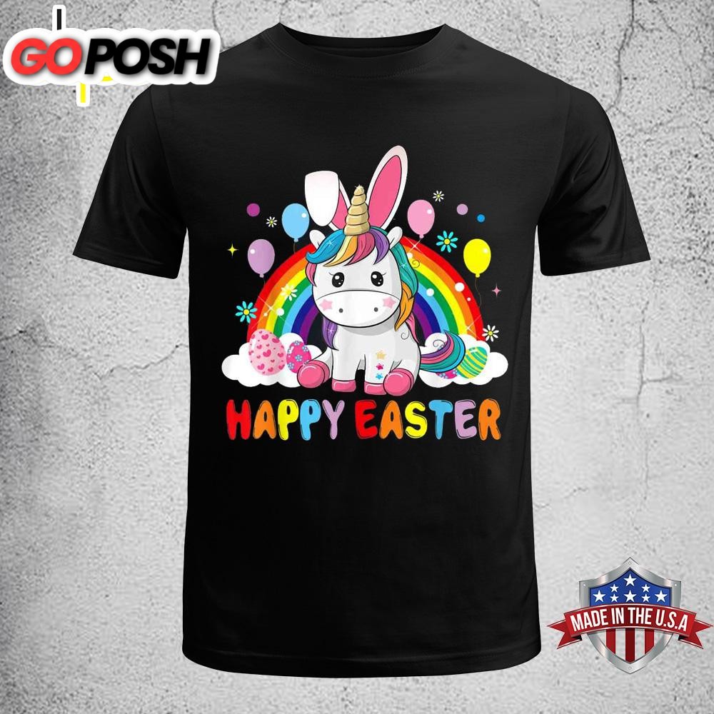 Happy Easter Cute Unicorn Wearing Bunny Ears Easter Eggs Cute Easter Shirt