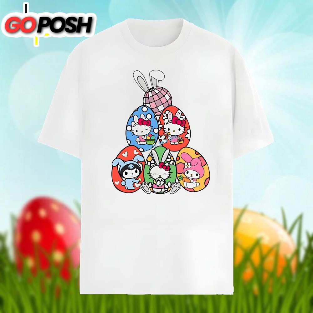 Happy Easter Day With Bunny Kitty Eggs Graphic Shirt