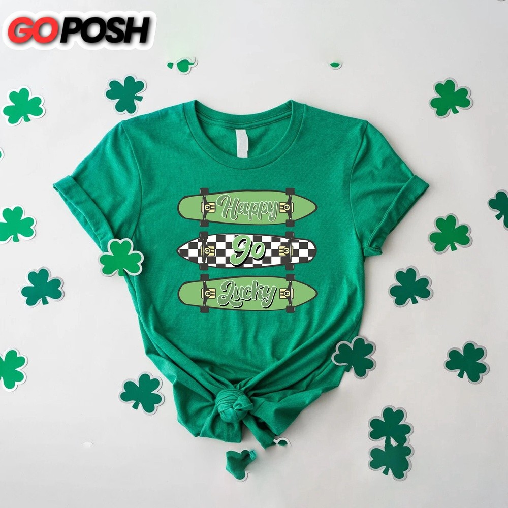 Happy Go Lucky Shirt, St Patricks Day Shirt Men, Retro St Patty Shirt, Lucky Skateboard Shirt, Retro Skateboard Shirt