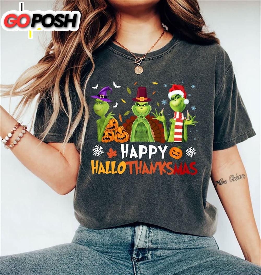 Happy Hallothanksmas Grinch Shirt, Grinch Santa Shirt
