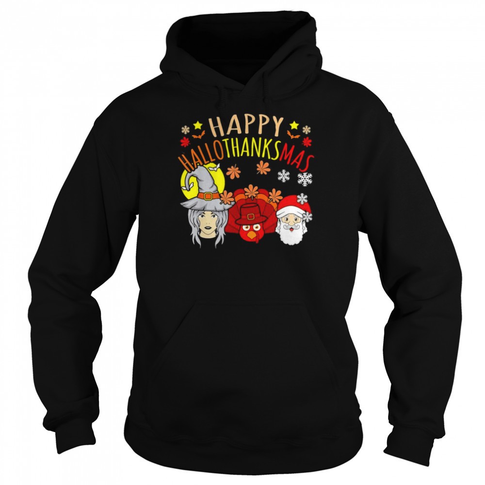 Happy Hallothanksmas Halloween Gnomes Thanksgiving Christmas T-Shirt