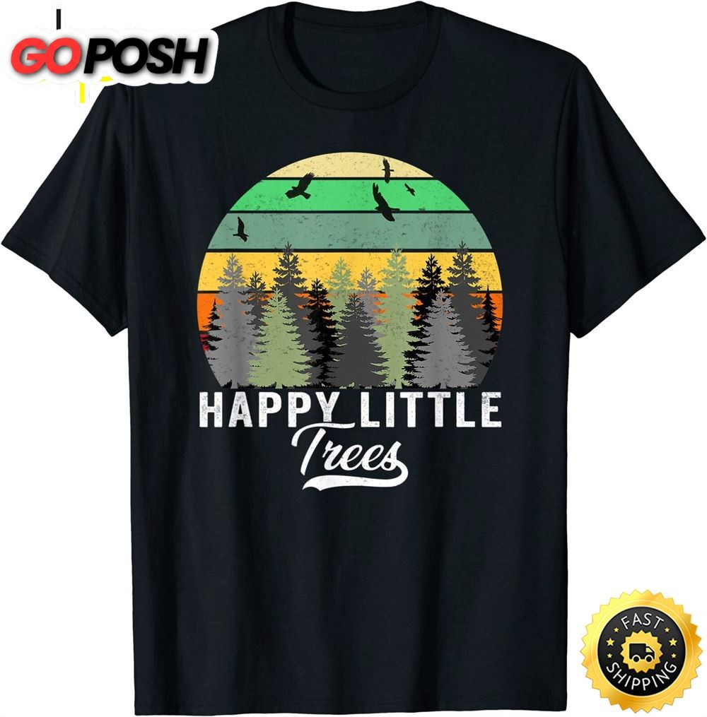 Happy Little Tree Bob Style Vintage Forests Earth Day T-Shirt