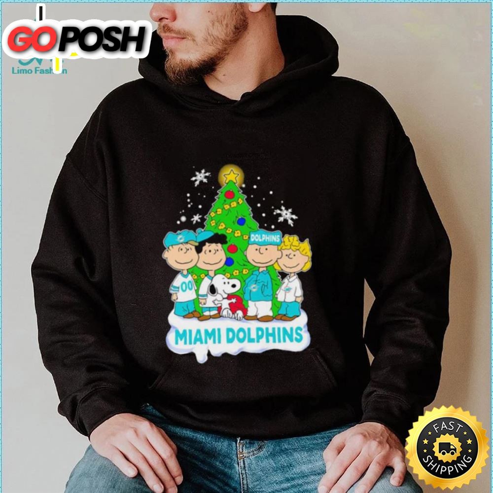 Happy Merry Christmas Peanuts Christmas Tree Miami Dolphins Football Logo Gift Shirt
