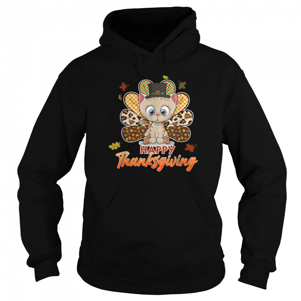 Happy Thanksgiving Tee Cat Turkey Christmas Day T-Shirt B0B7DYSVL3