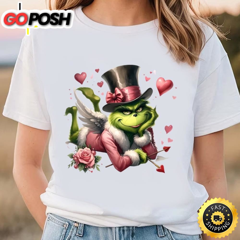 Happy Valentine Grinch With Rose Shirt