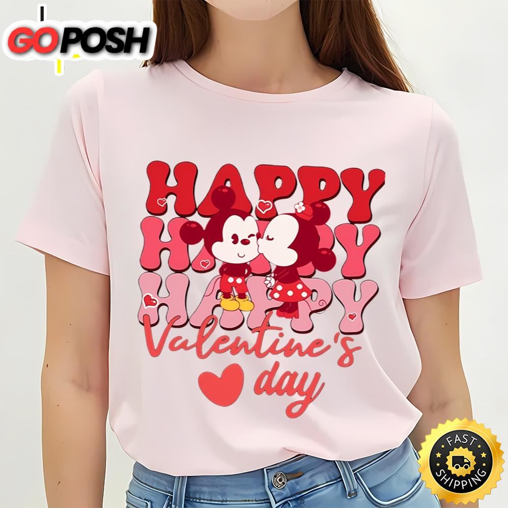 Happy Valentine Mickey Minnie Hearts Valentines Shirt