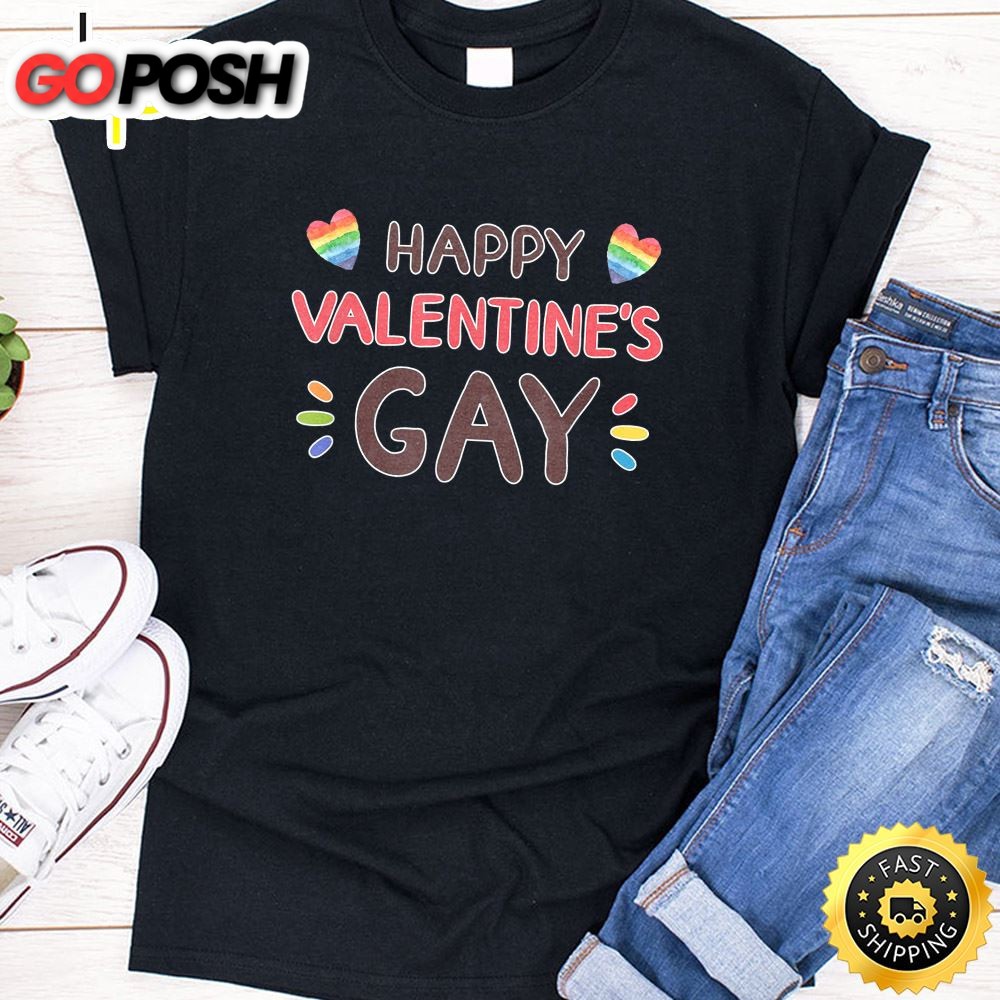 Happy Valentines Gay Cute Valentine Day Pride LGBT Gift Valentines Day T-shirt