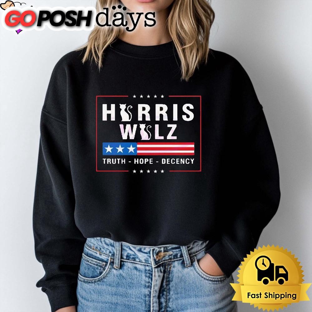 Harris Walz Truth Hope Decency Lady Cat 2024 T Shi
