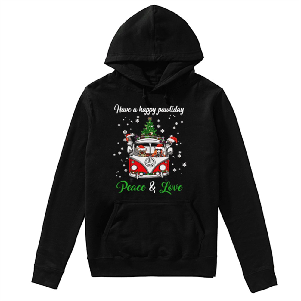 Have a happy pawlidays peace and love girl hippie and Dogs Christmas shirt