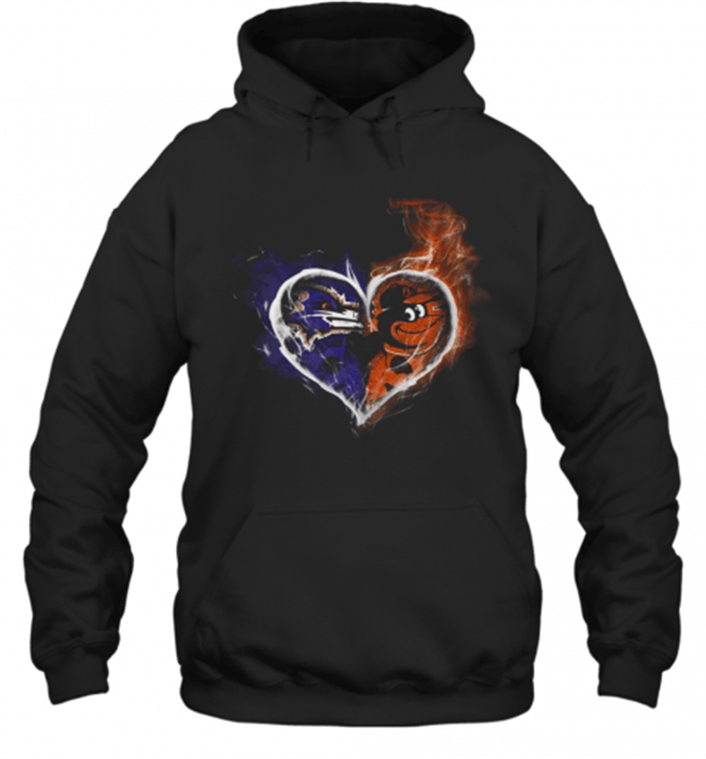 Heart Baltimore Ravens And Baltimore Orioles T-Shirt