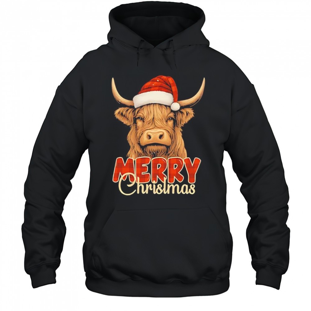 Highland Cow Santa hat Merry Christmas shirt