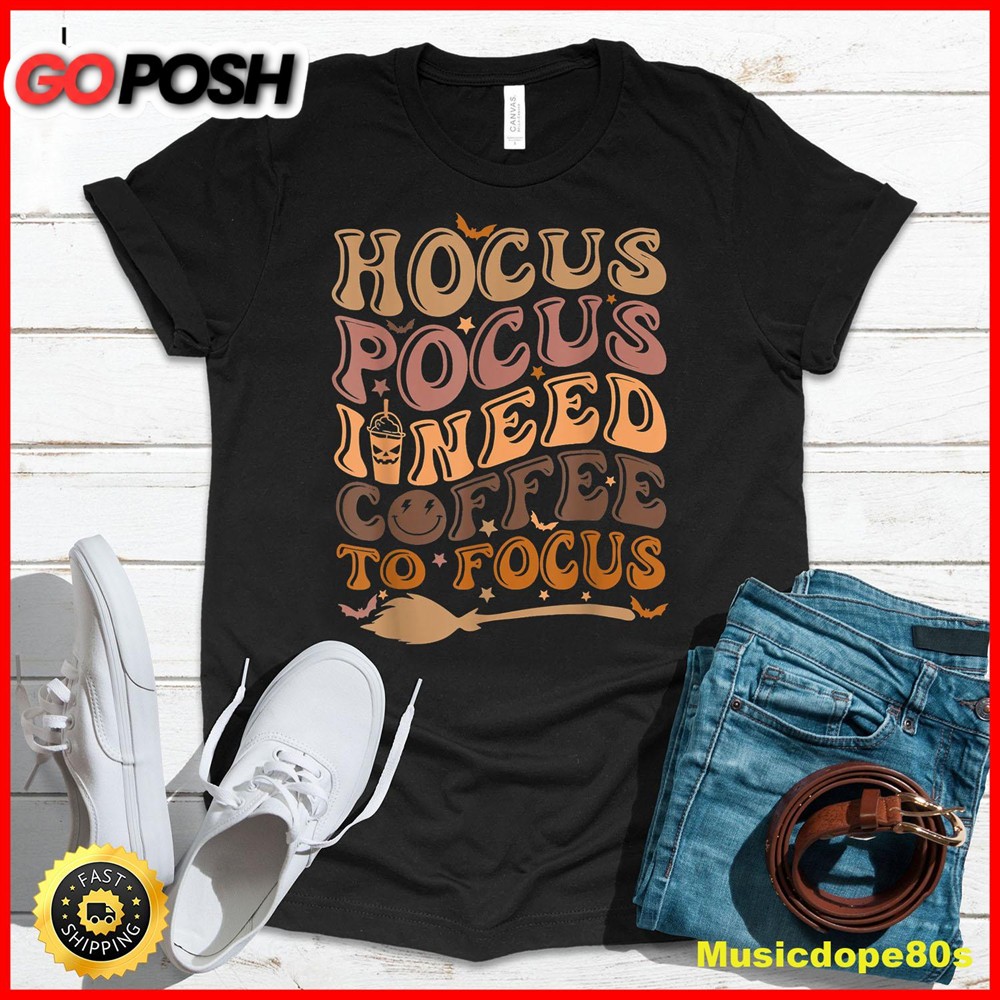 Hocus Pocus I Need Coffee to Focus Halloween Teachers Womens T-Shirt