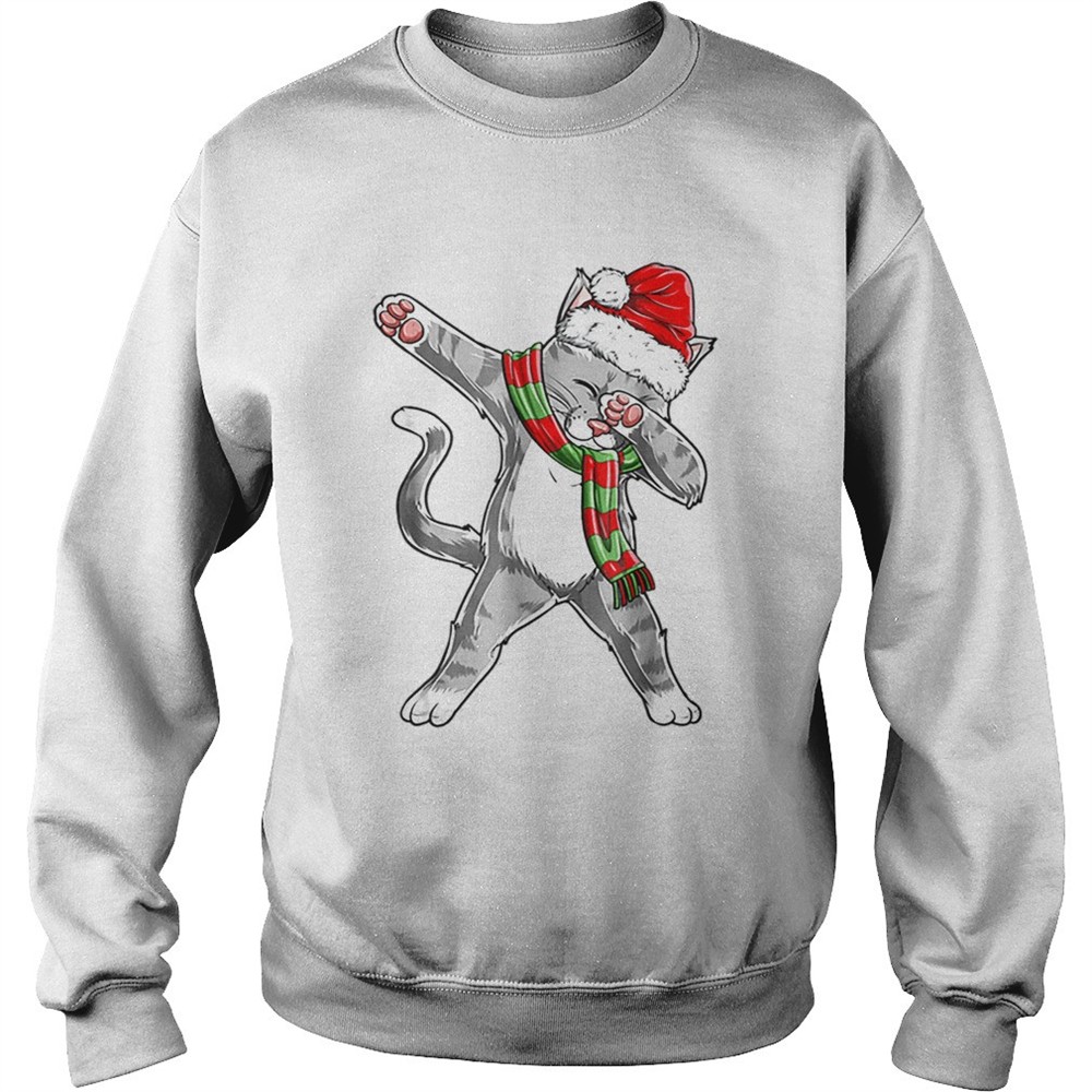 Hot Dabbing Cat Santa Christmas Kids Boys Girls Gifts shirt
