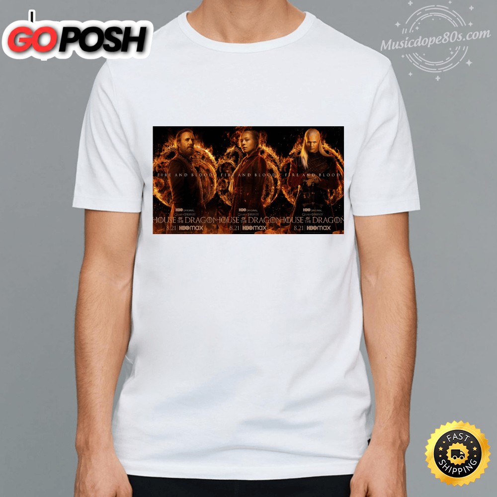 House of the Dragon Fire and Blood White T-shirt