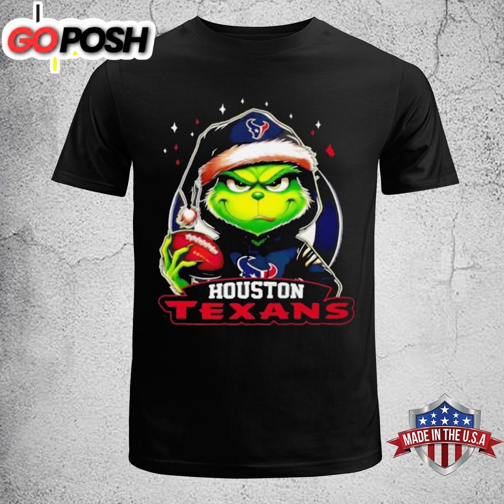 Houston Texans Grinch wearing Santa hat Christmas 2024 Unisex T-Shirt