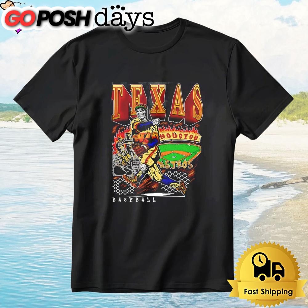 Houston Texas Baseball Player Skeleton Art T-Shirt