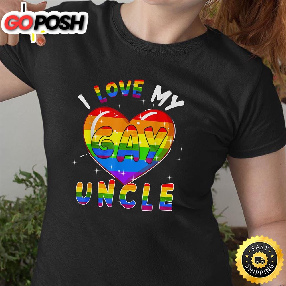 I Love My Gay Uncle Valentine Heart Rainbow LGBT Pride Valentines Day T-shirt