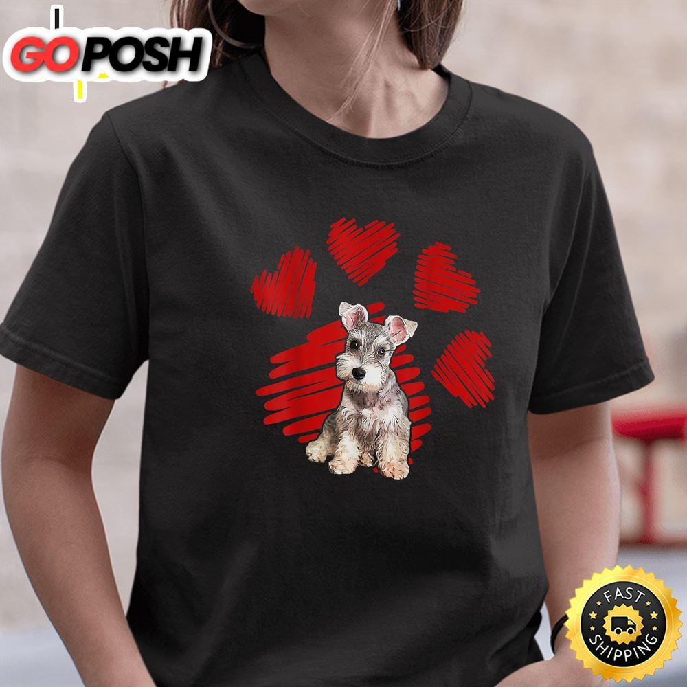 I Love Schnauzer Dog Paws Lover For Valentine T-Shirt