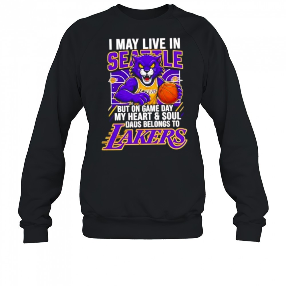 i-may-live-in-seattle-but-on-game-day-my-heart-and-soul-belongs-to-the-los-angel-2zo7rwyz I may live in Seattle but on game day my heart and soul belongs to the Los Angeles Lakers shirt