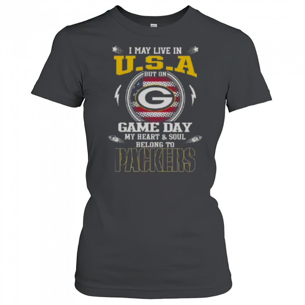 i-may-live-in-usa-but-on-game-day-my-heart-and-soul-belongs-to-green-bay-packe-dx4mp689 I May Live In U.S.A But On Game Day My Heart And Soul Belongs To Green Bay Packers T-Shirt