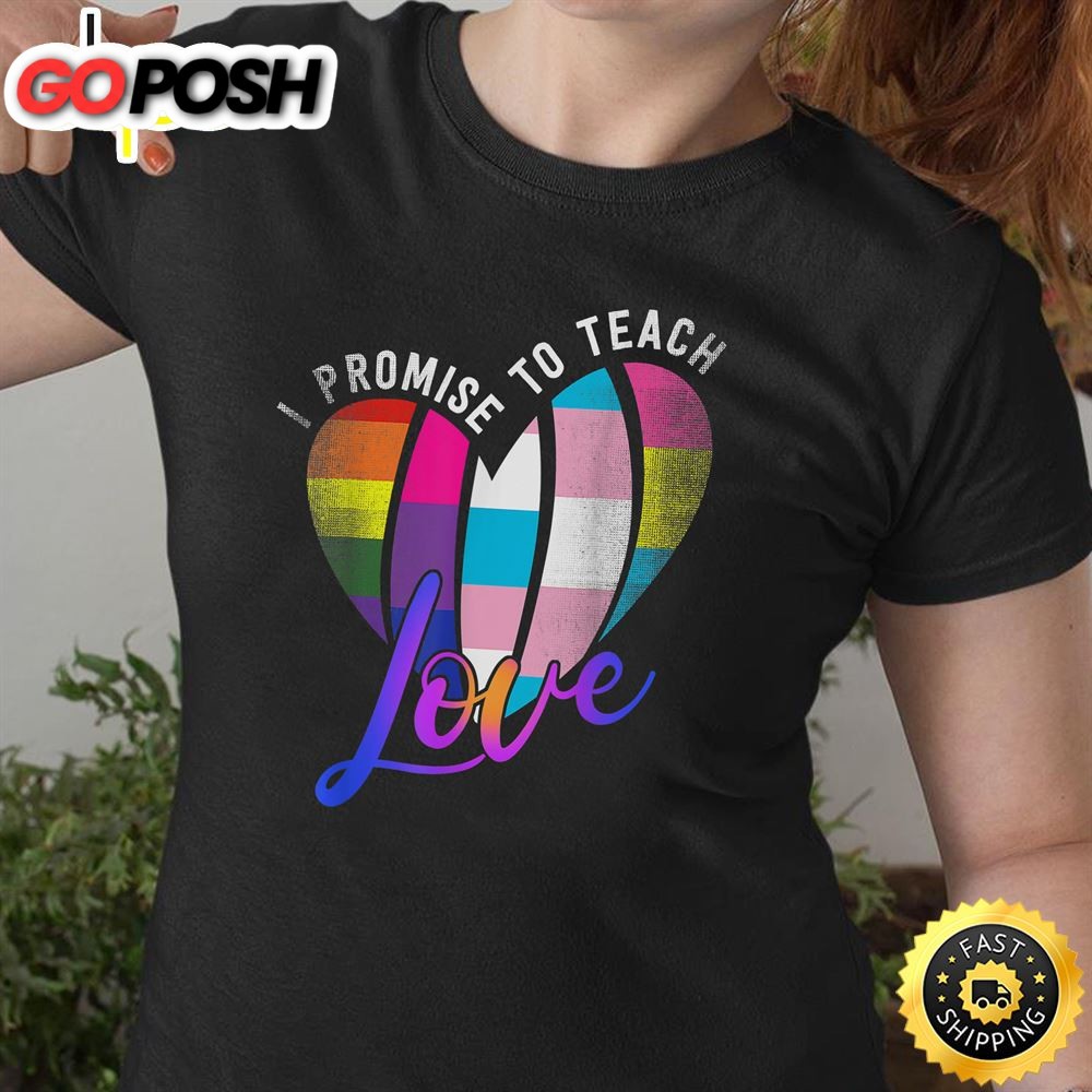 I Promise To Teach Love LGBT-Q Pride Proud Ally Teacher Valentines Day T-shirt