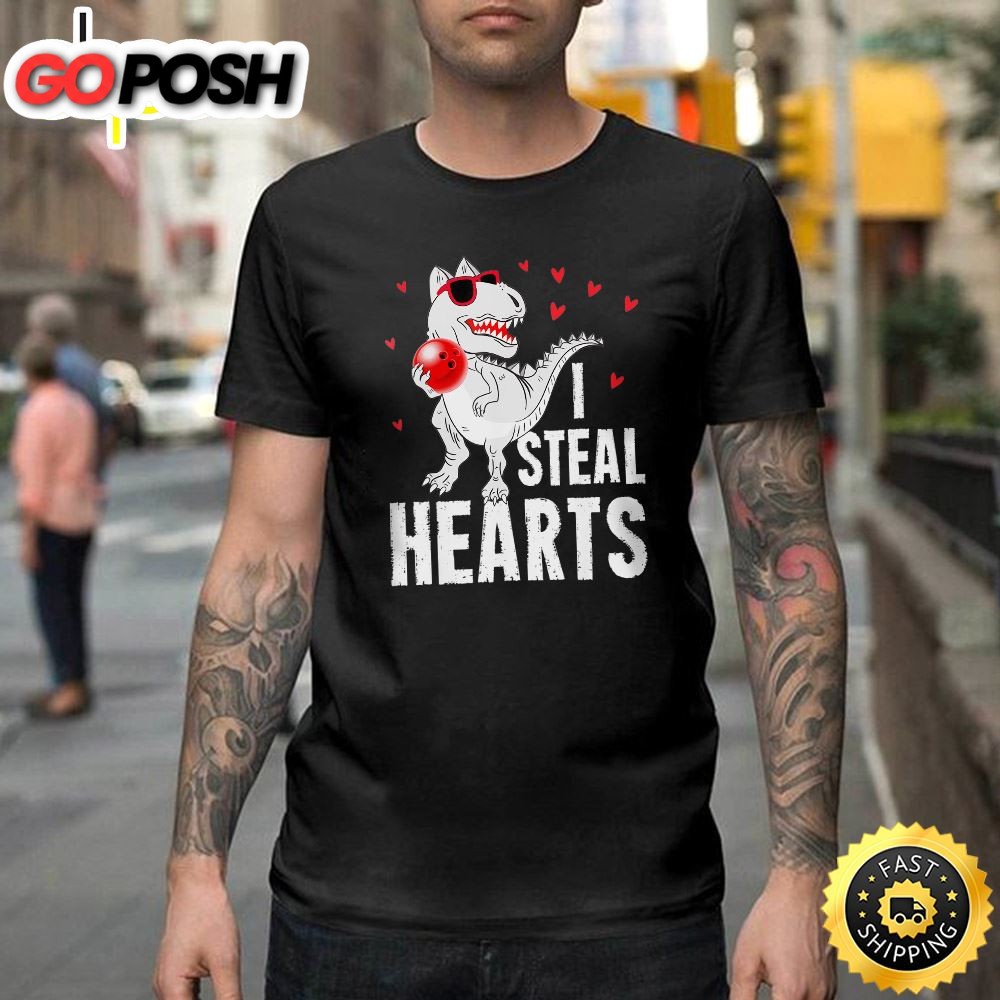 I Steal Hearts Bowling Shirt Dinosaur Valentine Love Happy Valentines Day Unisex T-shirt