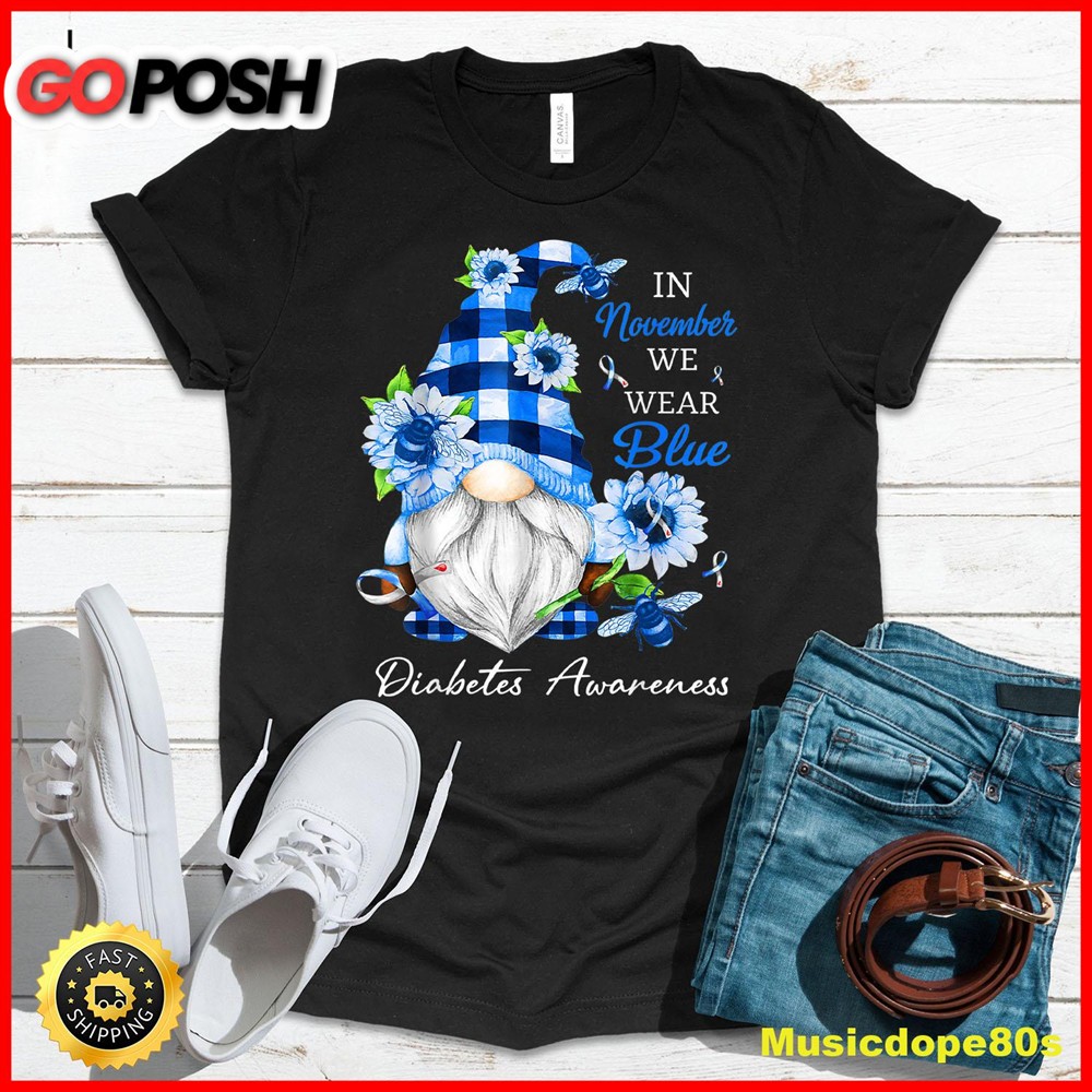 In November We Wear Blue Gnome Diabetes Awareness T-Shirt