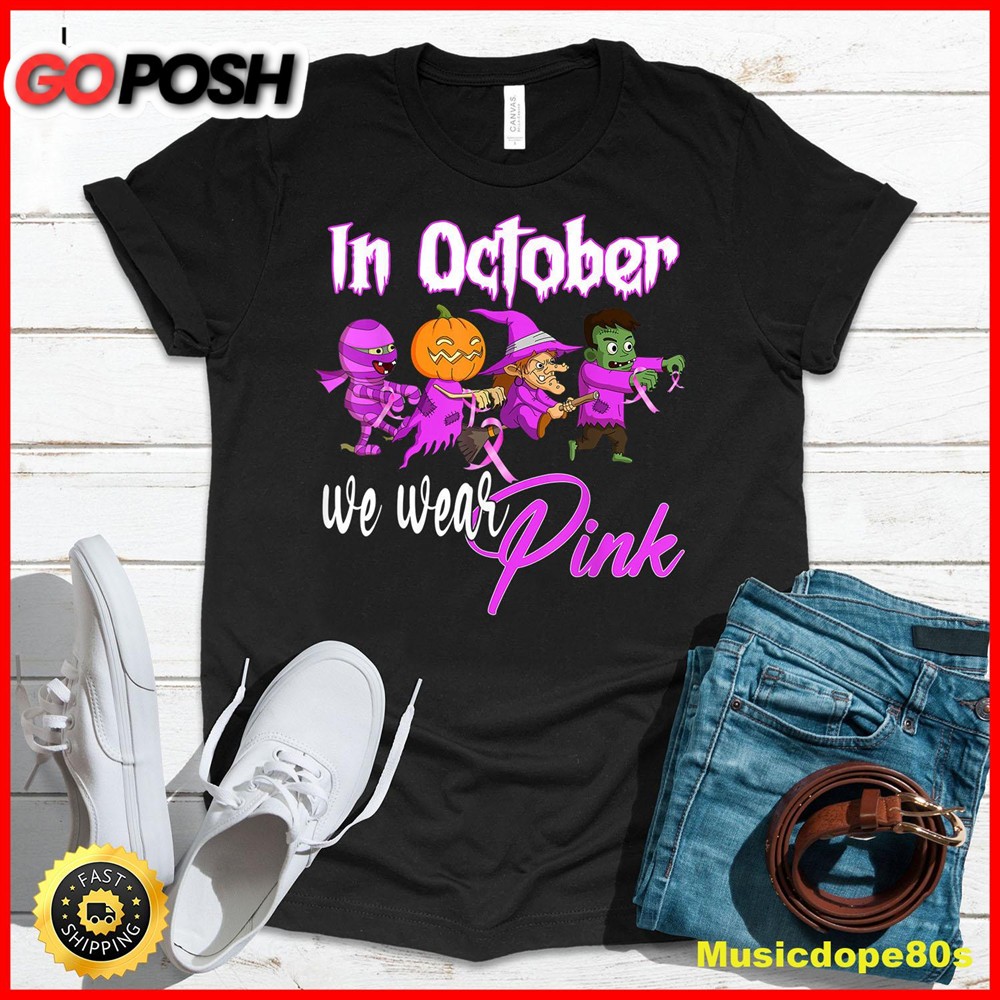 In October We Wear Pink Breast Cancer Awareness Halloween T-Shirt
