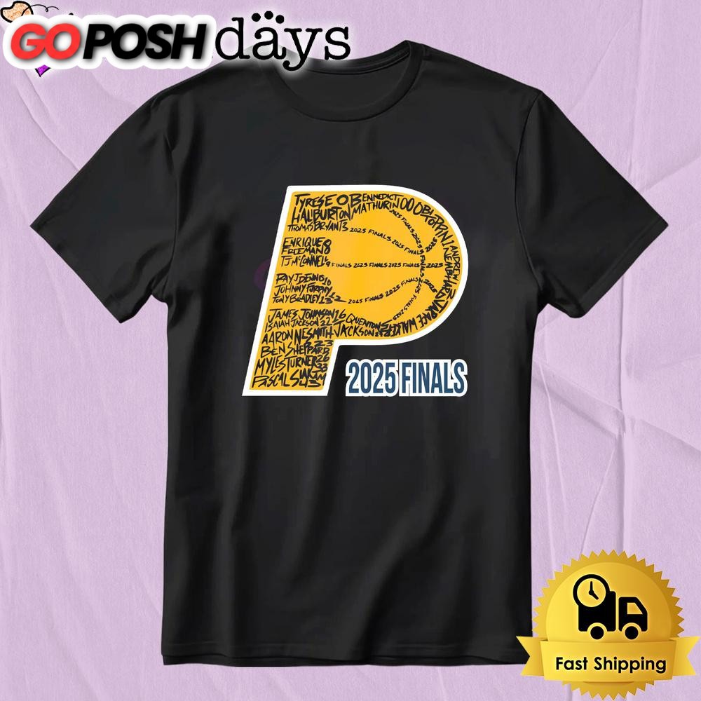 Indiana Pacers 2025 Finals Roster Typography P Logo T-Shirt