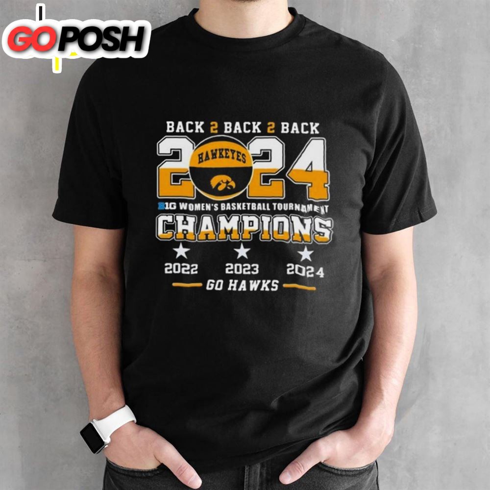 Iowa Hawkeyes Back To Back To Back 2025 Big Womens Basketball Tournament Champions 2025 T-Shirt
