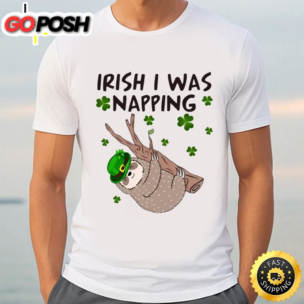 Irish I Was Napping Funny Sloth St Patricks Day On Mens T-shirt