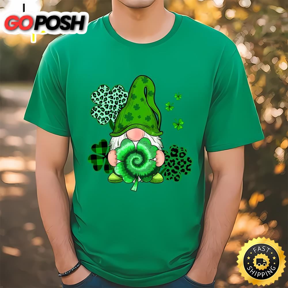 Irish Shamrock Tie Dye Lucky Gnome Happy St Patricks Day T-Shirt