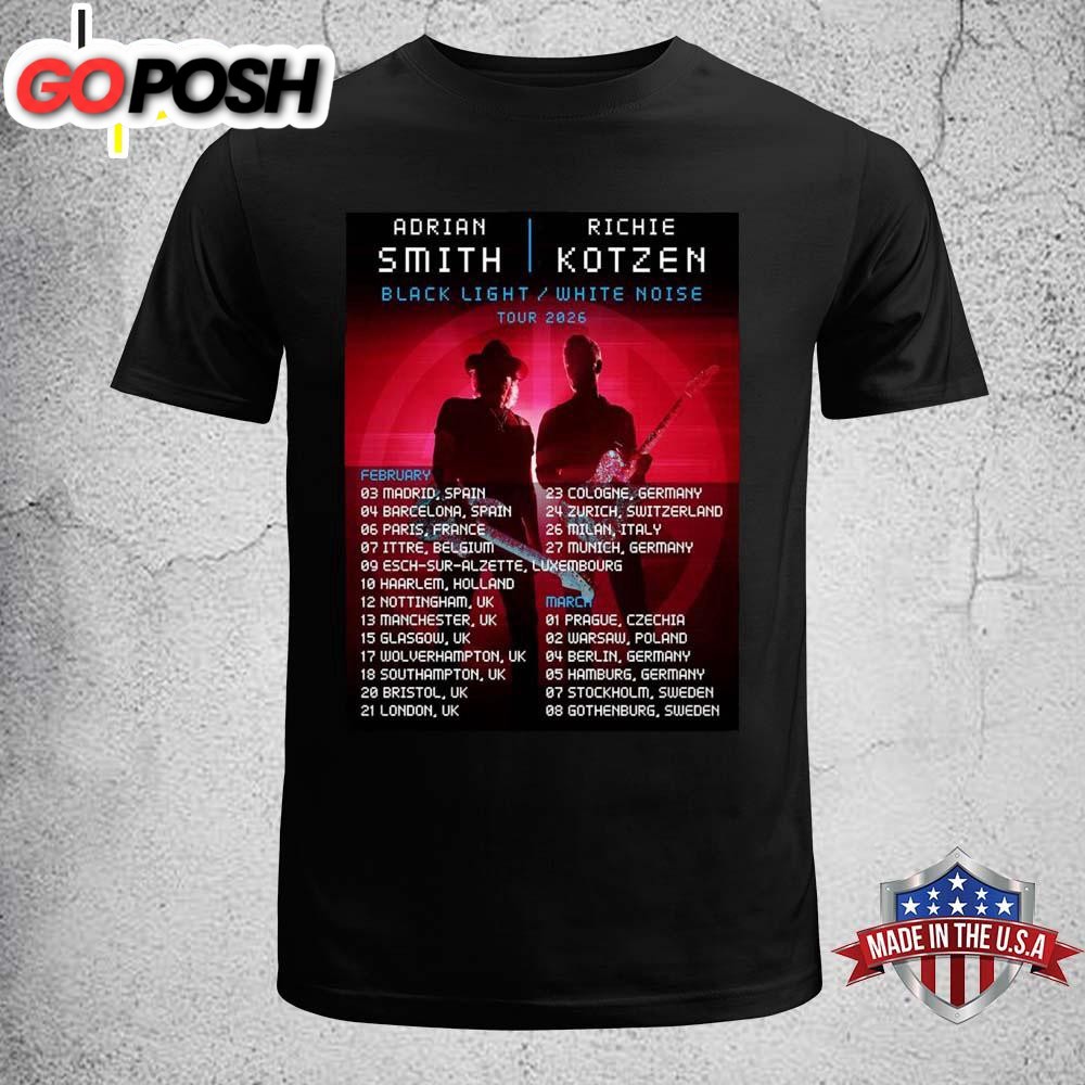 Iron Maiden Adrian Smith And Richie Kotzen Black Light White Noise Tour 2026 Europe Tour Unisex T-Shirt
