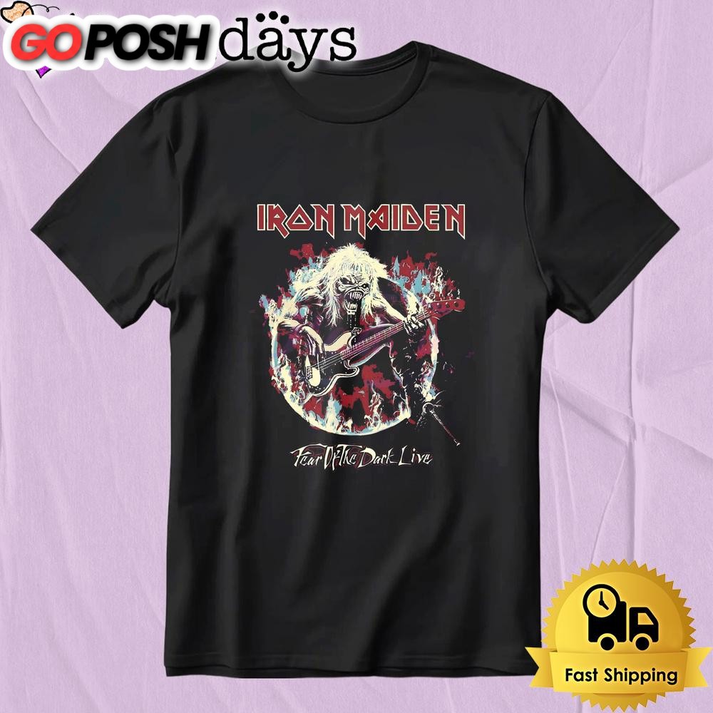 Iron Maiden Skeleton Playing Electric Guitar Fear Of The Dark Live T-Shirt