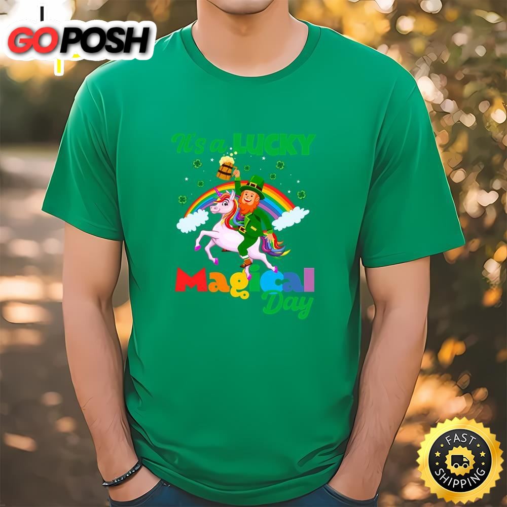 Its A Lucky Magical Day Leprechaun Unicorn Rainbow T-Shirt