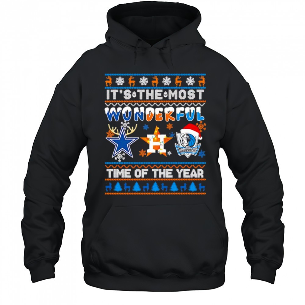 Its the most wonderful Dallas Cowboys Houston Astros Dallas Mavericks Christmas time of the year shirt