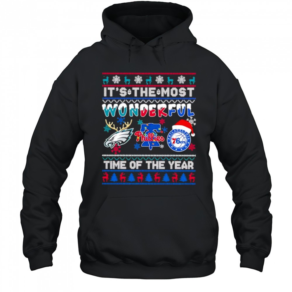 Its the most wonderful Philadelphia Eagles Phillies 76ers Christmas time of the year shirt