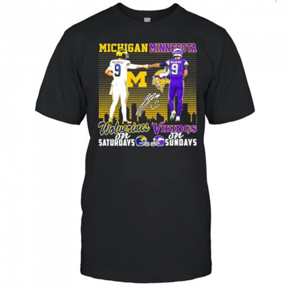 j-j-mccarthy-michigan-wolverines-on-saturdays-minnesota-vikings-on-sundays-sig-jaw89aqn J J McCarthy Michigan Wolverines on Saturdays & Minnesota Vikings on Sundays signature shirt