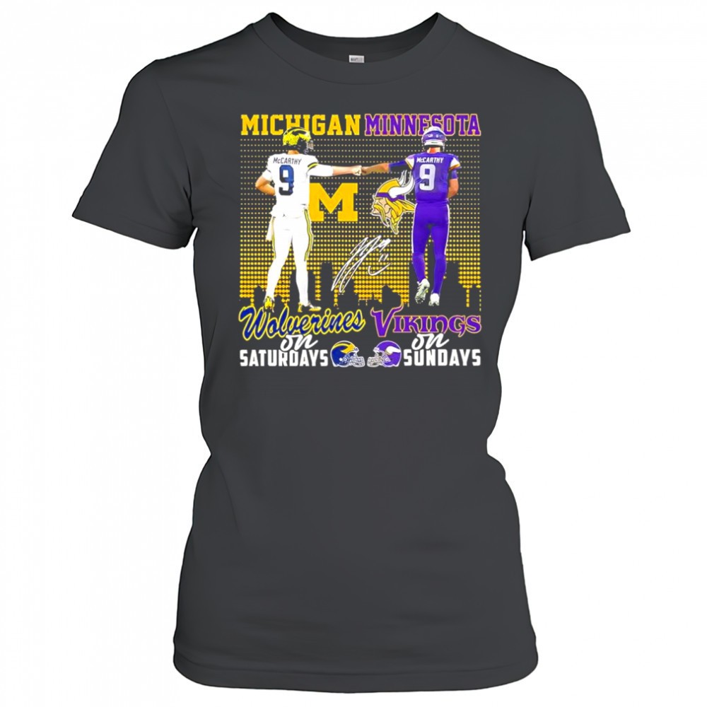 j-j-mccarthy-michigan-wolverines-on-saturdays-minnesota-vikings-on-sundays-sig-jaw89aqn J J McCarthy Michigan Wolverines on Saturdays & Minnesota Vikings on Sundays signature shirt