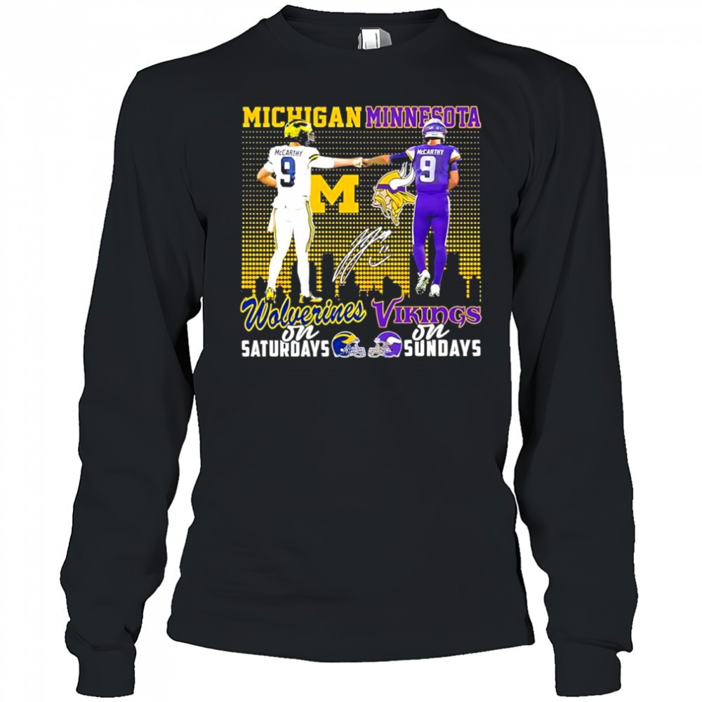 j-j-mccarthy-michigan-wolverines-on-saturdays-minnesota-vikings-on-sundays-sig-jaw89aqn J J McCarthy Michigan Wolverines on Saturdays & Minnesota Vikings on Sundays signature shirt