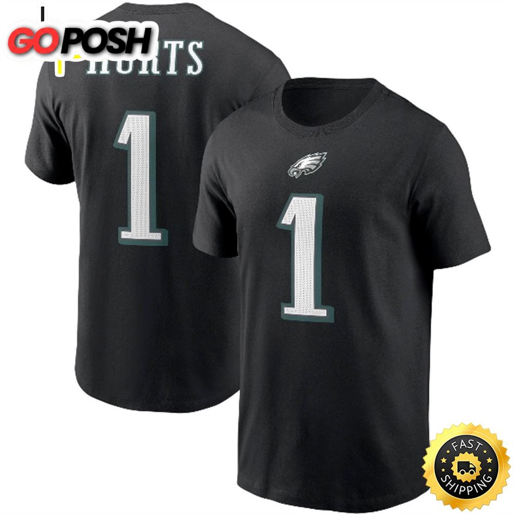 Jalen Hurts Philadelphia Eagles Player Name & Number Black T-shirt