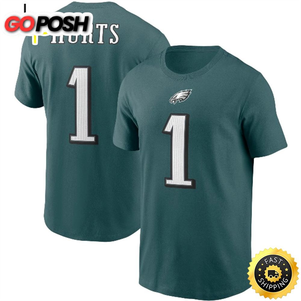 Jalen Hurts Philadelphia Eagles Player Name & Number Midnight Green T-shirt